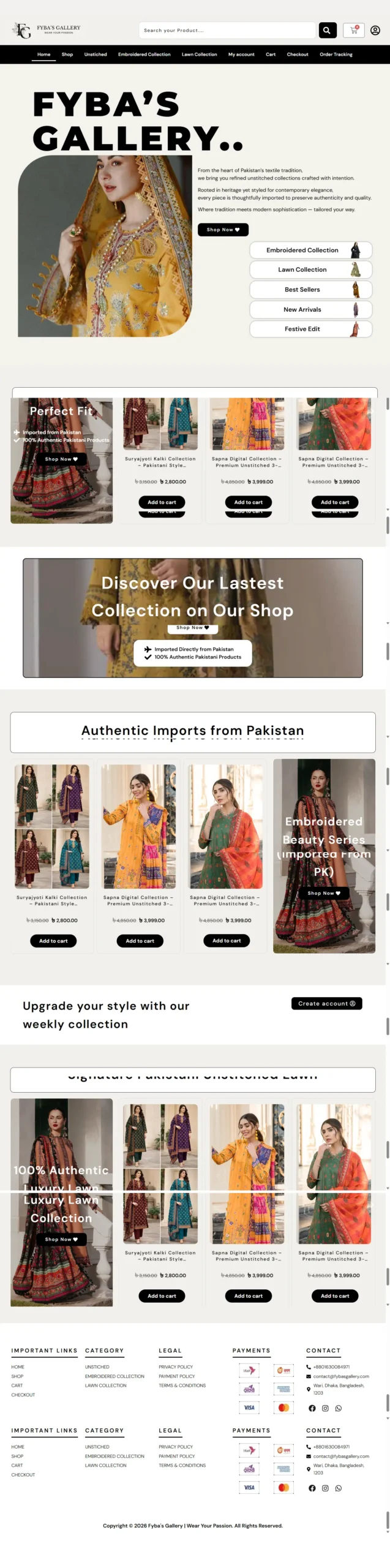 Fybas Gallery fashion ecommerce website full page preview