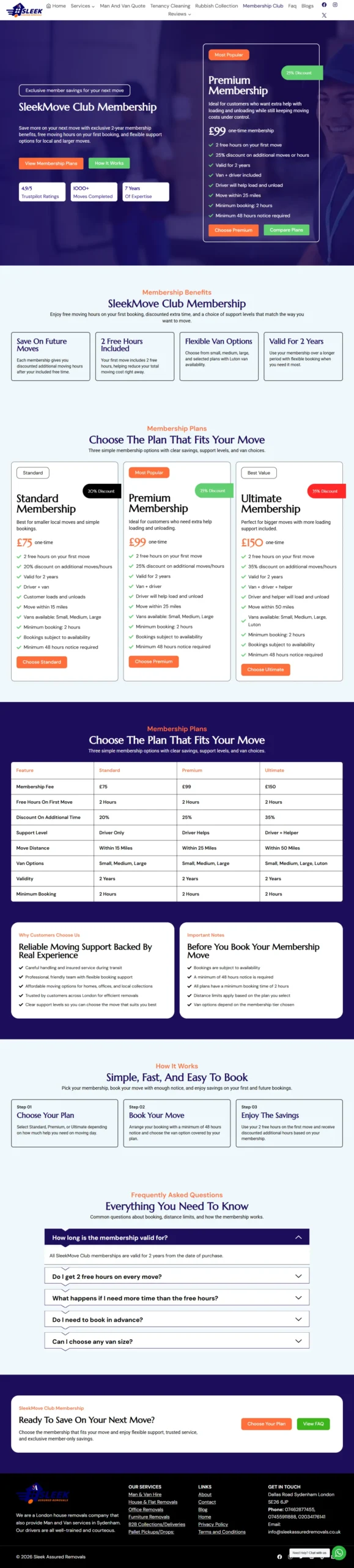 Sleek Assured Removals UK membership service page full preview
