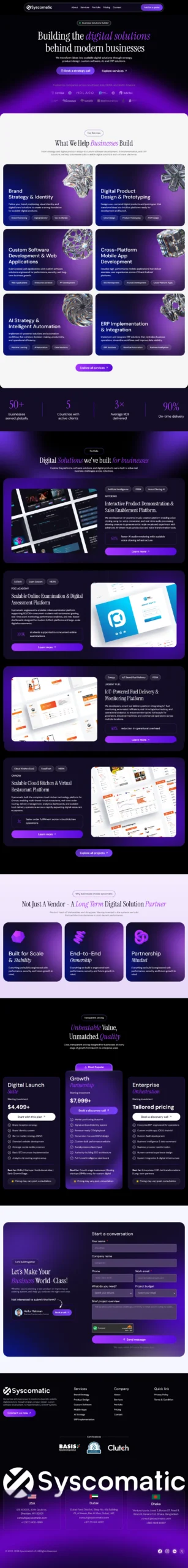 Syscomatic software and digital solutions company website, full homepage preview