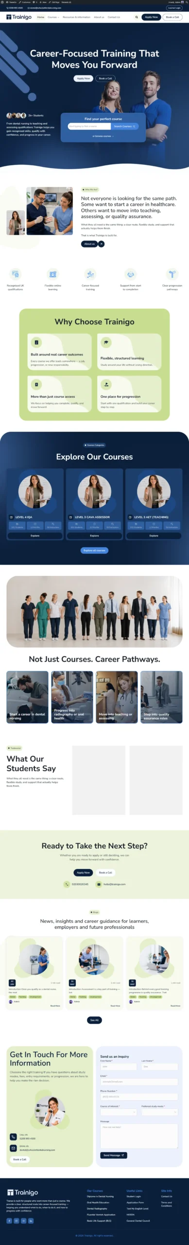 Trainigo training and course website full page preview